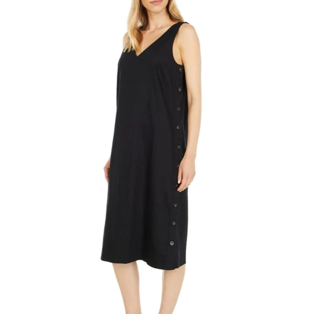 NEW Madewell Linen-Cotton Side-Button Midi Dress